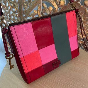 Fossil Cross Body Leather Purse Color Block Shoulder Bag